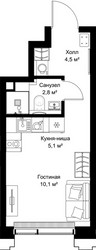 Планировка студии(квартира) площадью 22.5 квадратных метров в ЖК “ЖК СЕТ”