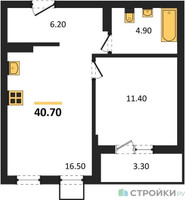Планировка однокомнатной(квартира) площадью 40.7 квадратных метров в “ЖК Деснаречье”
