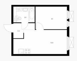 Планировка однокомнатной(квартира) площадью 31.6 квадратных метров в “ЖК Кузьминский лес”