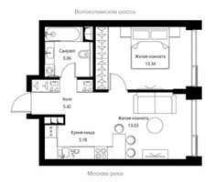Планировка однокомнатной(квартира) площадью 42.61 квадратных метров в “ЖК City bay (Сити Бэй)”