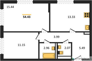 Планировка двухкомнатной(квартира) площадью 54.43 квадратных метров в “ЖК Мытищи Парк”