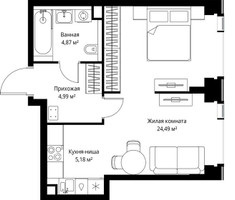 Планировка однокомнатной(квартира) площадью 39.53 квадратных метров в “Мультиквартал СИТИДЗЕН”