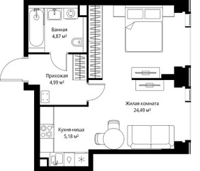 Планировка однокомнатной(квартира) площадью 39.53 квадратных метров в ЖК “Мультиквартал СИТИДЗЕН”