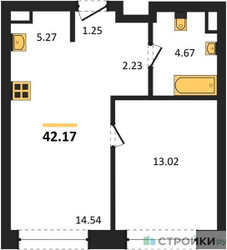 Планировка однокомнатной(квартира) площадью 42.17 квадратных метров в ЖК “ЖК TATE (Тэйт)”