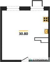 Планировка однокомнатной(апартаменты) площадью 30.8 квадратных метров в “ЖК Легендарный квартал на Ботаническом саду”