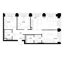 Планировка трехкомнатной(квартира) площадью 79.55 квадратных метров в “ЖК НОВА”