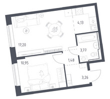 Планировка однокомнатной(квартира) площадью 40.79 квадратных метров в “ЖК Подольские кварталы”