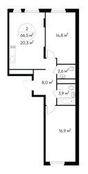 Планировка двухкомнатной(квартира) площадью 66.5 квадратных метров в ЖК “ЖК Переделкино Ближнее”