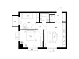 Планировка двухкомнатной(квартира) площадью 54.1 квадратных метров в “ЖК Ильинские луга”