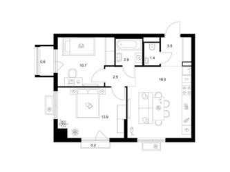 Планировка двухкомнатной(квартира) площадью 54.1 квадратных метров в ЖК “ЖК Ильинские луга”