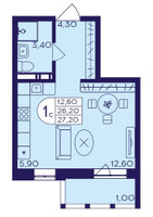 Планировка студии(квартира) площадью 27.2 квадратных метров в “ЖК Героев”