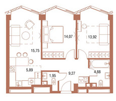 Планировка двухкомнатной(квартира) площадью 66.4 квадратных метров в “ЖК Симфония 34”