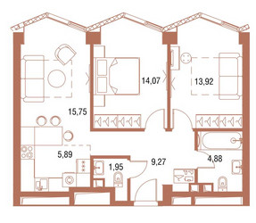 Планировка двухкомнатной(квартира) площадью 66.4 квадратных метров в ЖК “ЖК Симфония 34”