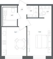 Планировка однокомнатной(квартира) площадью 36.2 квадратных метров в “ЖК Равновесие”