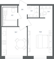 Планировка однокомнатной(квартира) площадью 36.2 квадратных метров в ЖК “ЖК Равновесие”