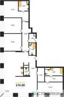 Планировка 4+ комнатной(квартира) площадью 174 квадратных метров в “ЖК Luzhniki Collection (Коллекция Лужники)”
