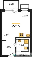 Планировка студии(квартира) площадью 22.95 квадратных метров в “ЖК Богдановский Лес”