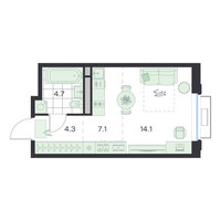 Планировка студии(квартира) площадью 30.2 квадратных метров в “ЖК G3 Михалевич”