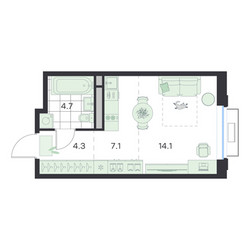 Планировка студии(квартира) площадью 30.2 квадратных метров в ЖК “ЖК G3 Михалевич”