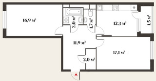 Планировка двухкомнатной(квартира) площадью 66.6 квадратных метров в “Миниполис 8 кленов”