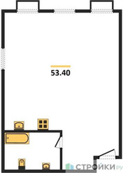 Планировка студии(квартира) площадью 53.4 квадратных метров в ЖК “ЖК Резиденции Архитекторов”