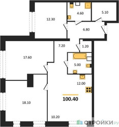 Планировка трехкомнатной(квартира) площадью 100.4 квадратных метров в ЖК “ЖК AFI Tower (Афи Тауэр)”