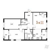 Планировка трехкомнатной(квартира) площадью 85.7 квадратных метров в “ЖК Новое Летово”