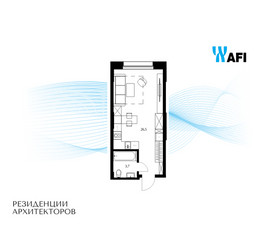Планировка студии(апартаменты) площадью 30.2 квадратных метров в ЖК “ЖК Резиденции Архитекторов”
