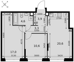 Планировка трехкомнатной(квартира) площадью 60 квадратных метров в “ЖК Симоновский вал”