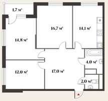 Планировка трехкомнатной(квартира) площадью 89.5 квадратных метров в “ЖК Миниполис Восемь кленов”