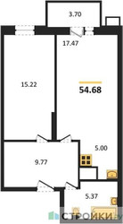 Планировка однокомнатной(квартира) площадью 54.4 квадратных метров в ЖК “ЖК Егорово Парк”