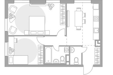 Планировка двухкомнатной(квартира) площадью 58.73 квадратных метров в ЖК “ЖК Нижегородская от Гранель”