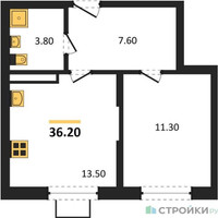 Планировка однокомнатной(квартира) площадью 36.2 квадратных метров в “ЖК Видный берег 2”