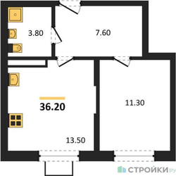Планировка однокомнатной(квартира) площадью 36.2 квадратных метров в ЖК “ЖК Видный берег 2”