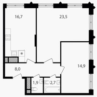 Планировка двухкомнатной(квартира) площадью 67.7 квадратных метров в “ЖК Варшавские ворота”