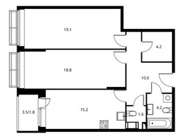 Планировка двухкомнатной(квартира) площадью 74.88 квадратных метров в “ЖК Солнечный парк”