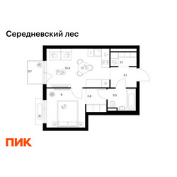 Планировка однокомнатной(квартира) площадью 35.6 квадратных метров в ЖК “ЖК Середневский лес”