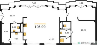 Планировка однокомнатной(квартира) площадью 105.9 квадратных метров в “ЖК Николь”