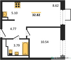 Планировка однокомнатной(квартира) площадью 32.82 квадратных метров в “ЖК Квартал Строгино”