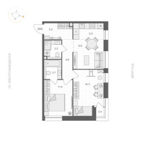 Планировка двухкомнатной(апартаменты) площадью 58.3 квадратных метров в “ЖК ARTEL (Артель)”