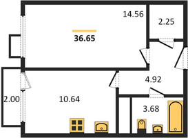 Планировка однокомнатной(квартира) площадью 36.65 квадратных метров в “ЖК Катуар”