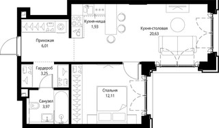 Планировка однокомнатной(квартира) площадью 47.9 квадратных метров в “ЖК Сити Бэй”