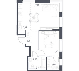Планировка однокомнатной(квартира) площадью 50.23 квадратных метров в ЖК “ЖК Квартал Домашний”