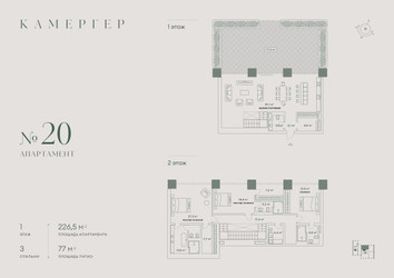 Планировка 4+ комнатной(апартаменты) площадью 226.5 квадратных метров в ЖК “Комплекс особняков Камергер”