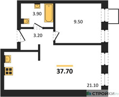 Планировка однокомнатной(квартира) площадью 37.7 квадратных метров в “ЖК Никольский квартал Отрада”