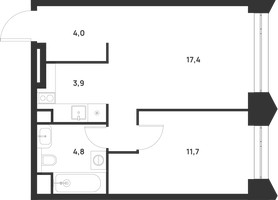 Планировка однокомнатной(квартира) площадью 41.8 квадратных метров в “ЖК Войс”