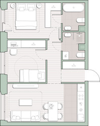 Планировка двухкомнатной(квартира) площадью 55.1 квадратных метров в ЖК “ЖК Среда на Лобачевского”
