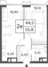 Планировка двухкомнатной(квартира) площадью 55.8 квадратных метров в “ЖК Will Towers (Вилл Тауэрс)”