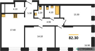 Планировка трехкомнатной(квартира) площадью 82.3 квадратных метров в “ЖК Первый Московский”