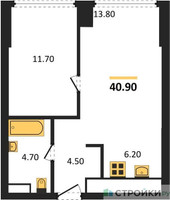 Планировка однокомнатной(квартира) площадью 40.4 квадратных метров в “ЖК River Park Кутузовский (Ривер Парк Тауэрс)”